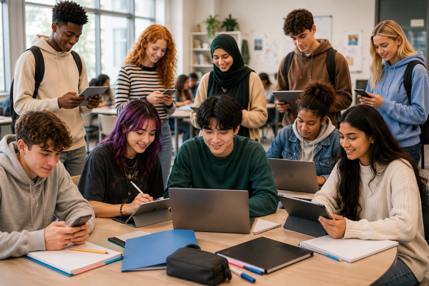 Students working together in a classroom