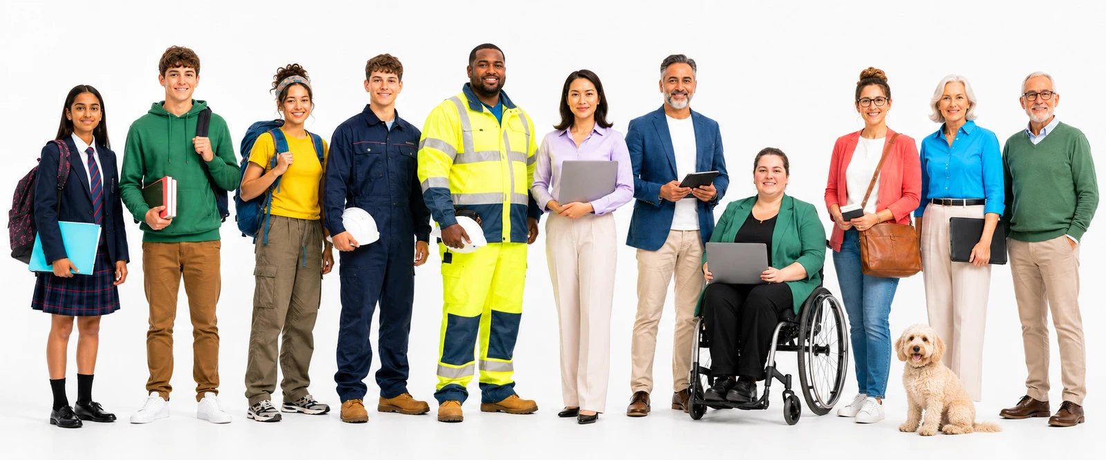 People at every stage of working life, from a school pupil through to retirement