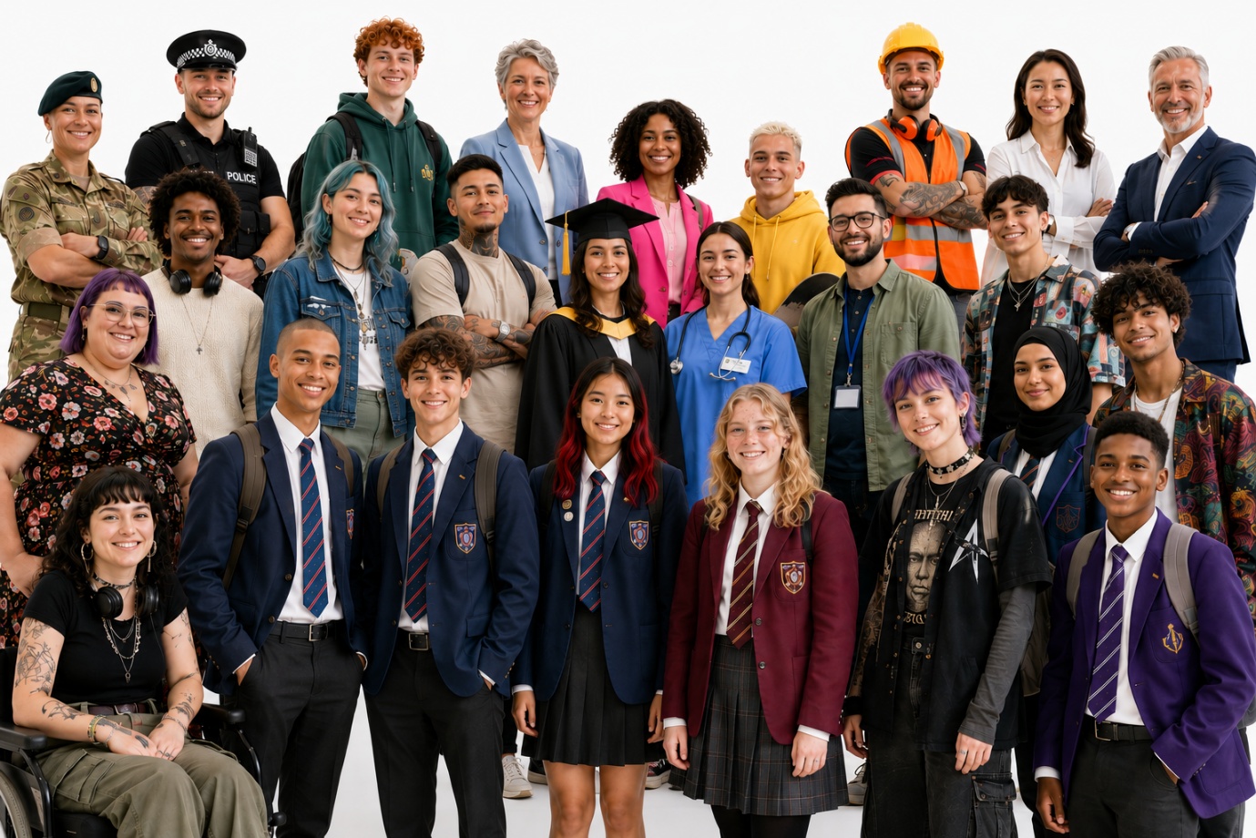 People from many professions and life stages, from students to senior professionals
